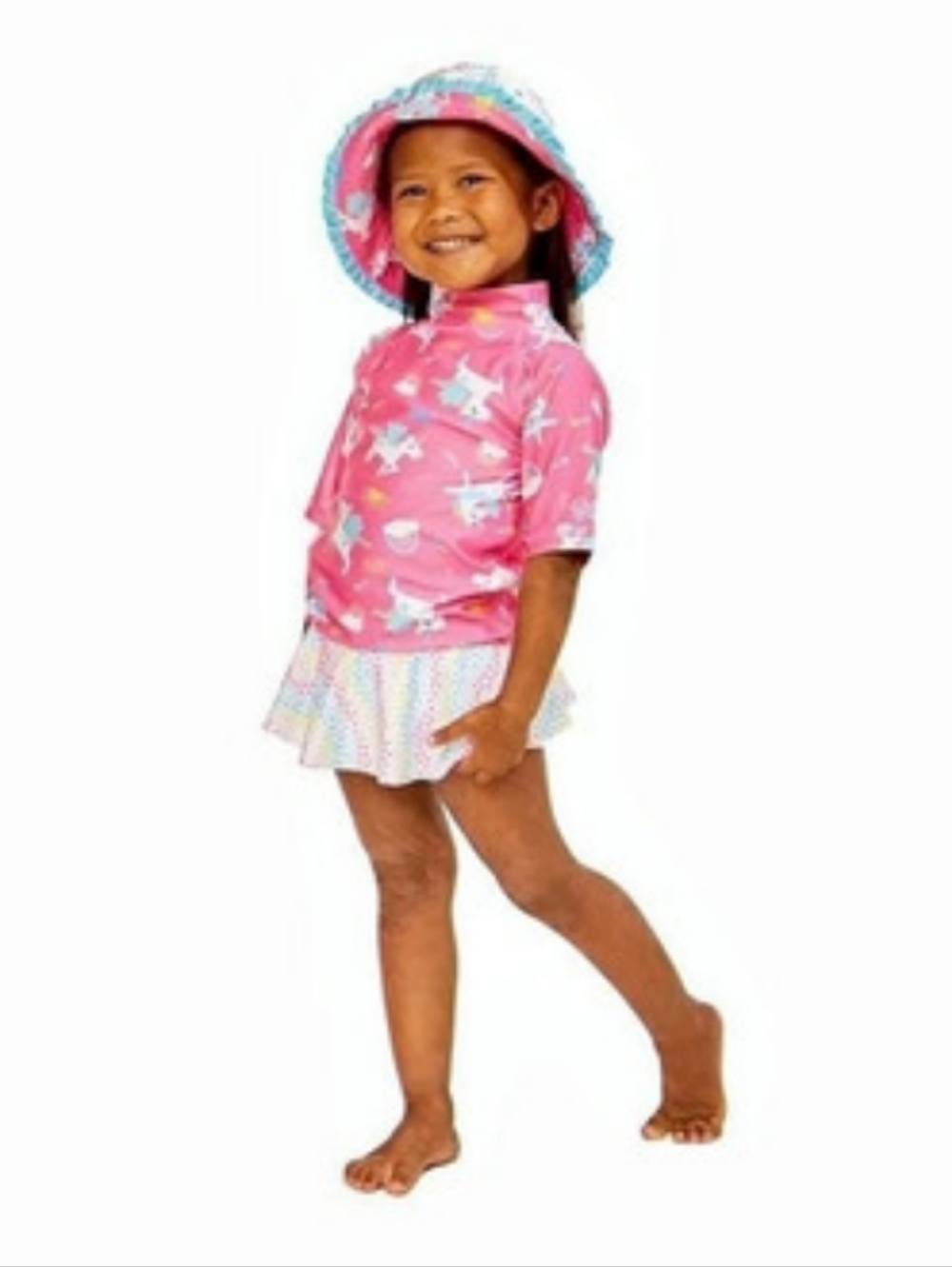 Kids Pink Printed Swim Set with Hat Size 2T New
